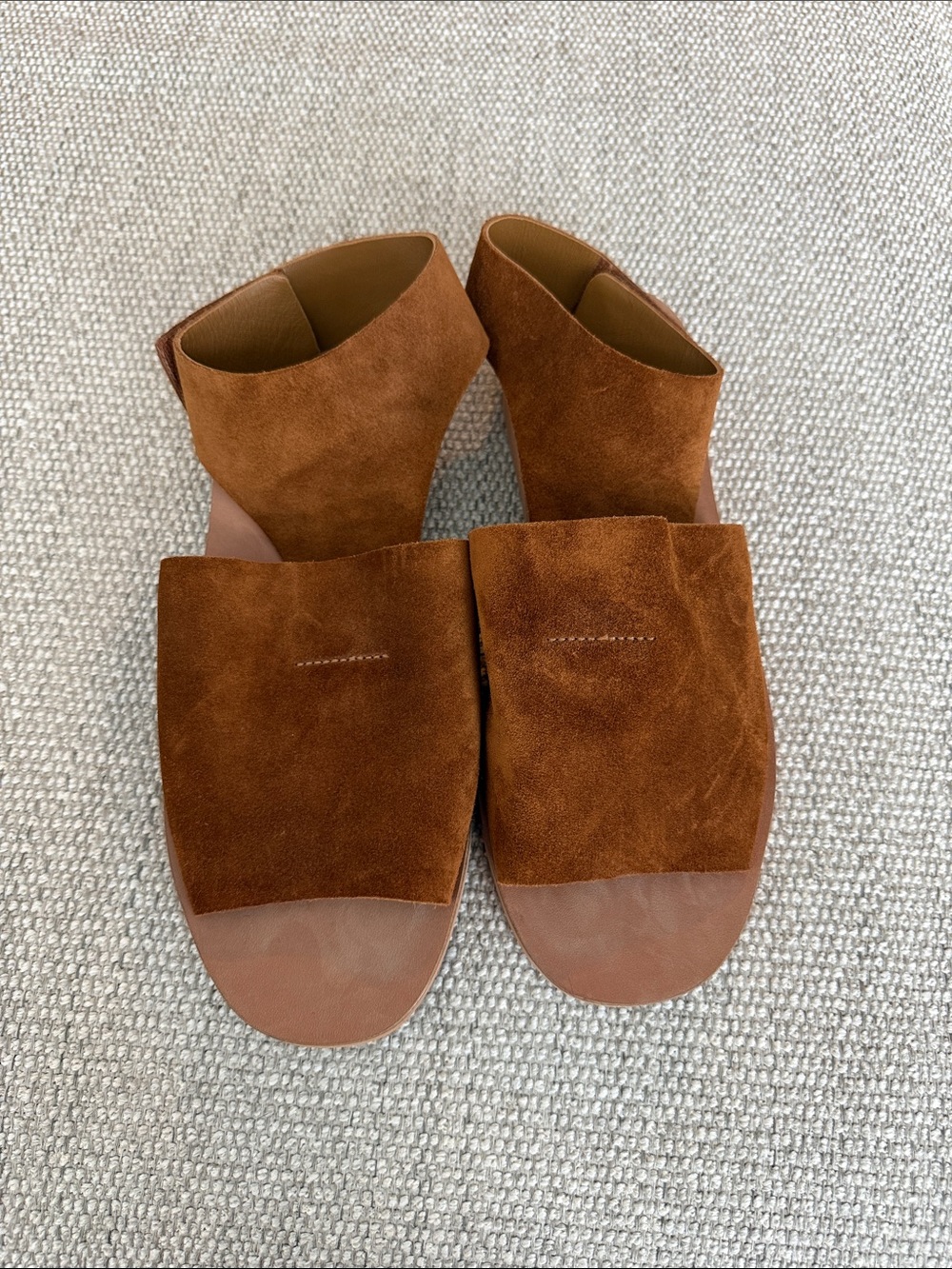 Via Spiga Brown Suede Open-Toe Slide Sandals